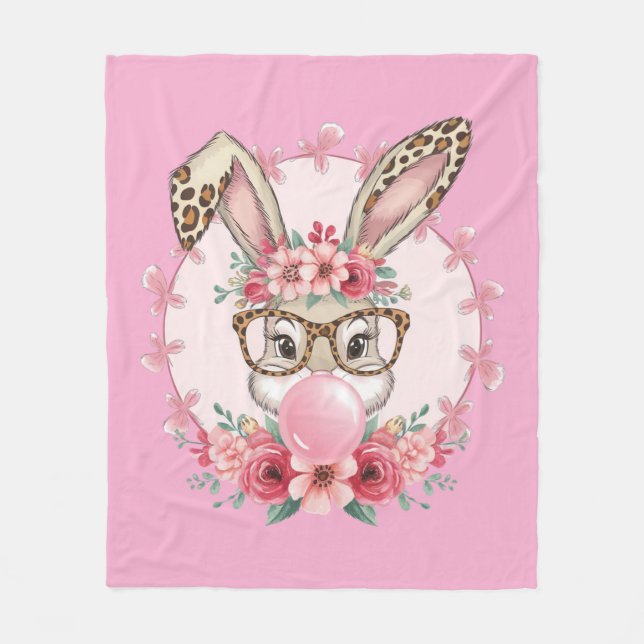 OsterNiedliche Blumenbunny Leopard Geschenk Fleecedecke (Vorderseite)