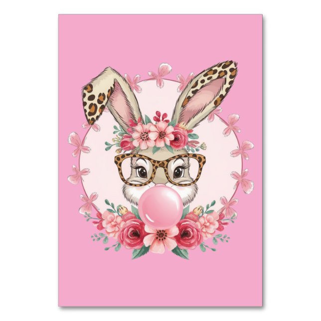 OsterNiedliche Blumenbunny Leopard Geschenk Tischnummer (Vorderseite)