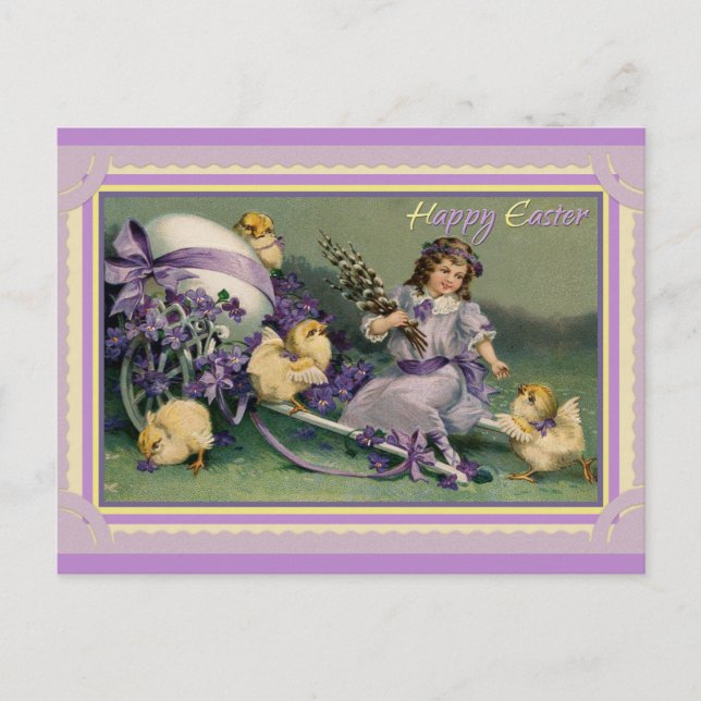 OsterNiedliche Vintage Chicks Girl Lila Blume Postkarte (Vorderseite)