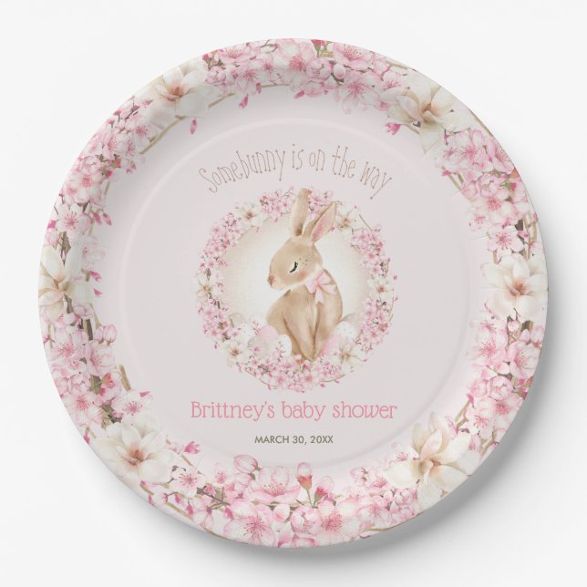 OsterNiedlicher Bunny Spring Pink Girl Babydusche Pappteller (Vorderseite)