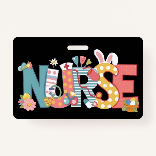 Osternurse Stethoscope Bunny Rabbit Eggs Ausweis (Vorderseite)