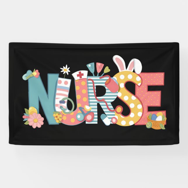 Osternurse Stethoscope Bunny Rabbit Eggs Banner (Horizontal)