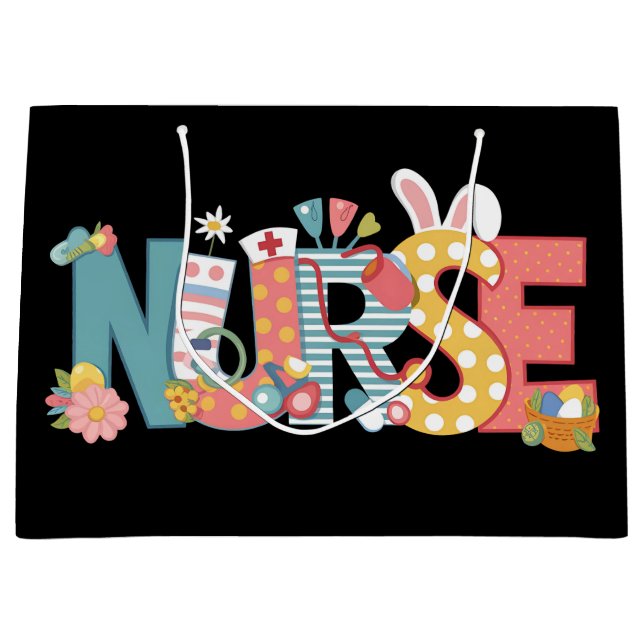 Osternurse Stethoscope Bunny Rabbit Eggs Große Geschenktüte (Vorderseite)