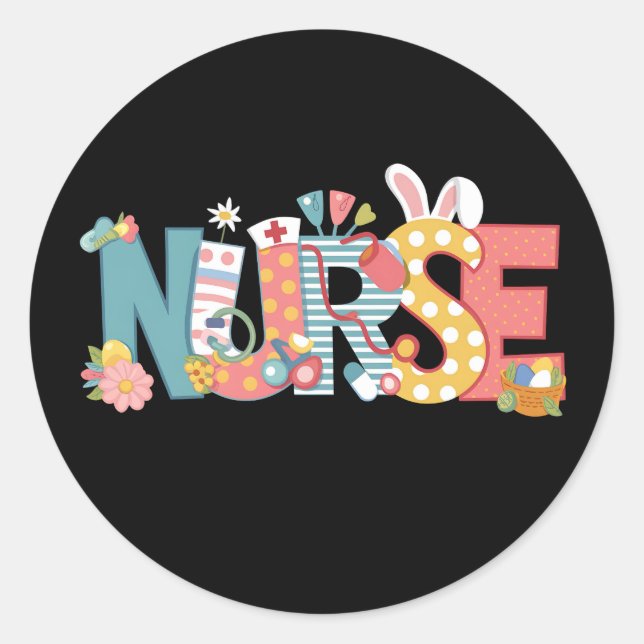 Osternurse Stethoscope Bunny Rabbit Eggs Runder Aufkleber (Vorderseite)