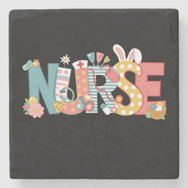 Osternurse Stethoscope Bunny Rabbit Eggs Steinuntersetzer (Vorderseite)