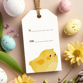 Osterparty mit kleinem gelben Huhn Geschenkanhänger