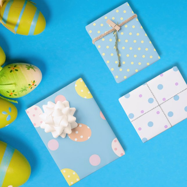 Osterpastel hellblaues minimalistisches Set von 3 Geschenkpapier Set (Easter Pastel Blue Minimalist Polka Dot Wrapping Paper Sheets)