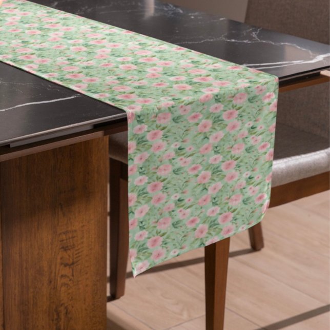 Osterpastel Pink & Green Florals Kurzer Tischläufer (Von Creator hochgeladen)