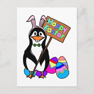 Osterpinguin mit farbigen Eiern Feiertagspostkarte