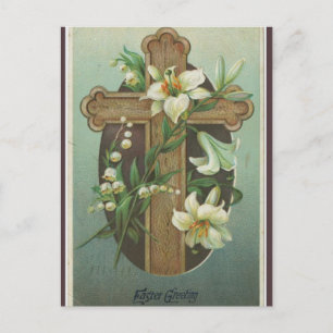 Osterpostkarte mit altem Kreuz und Lilien Postkarte