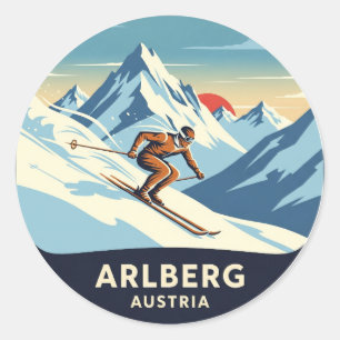 Österreich Arlberg Skier Skiing Runder Aufkleber
