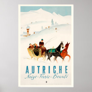 Österreich Autriche Vintage-Skiplakat - Gerahmter  Poster