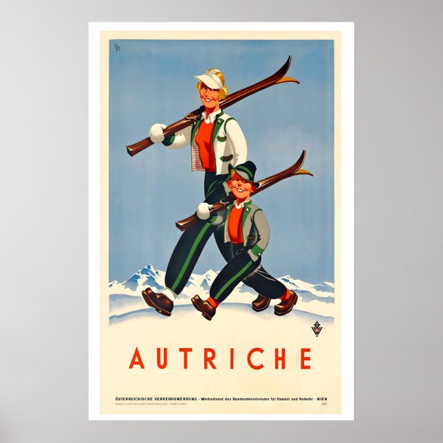 Österreich Autriche Vintage Skiposter Poster (Vorne)