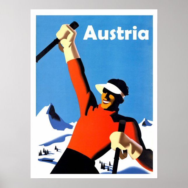 Österreich - Berge, Winterski, Vintage Poster (Vorne)