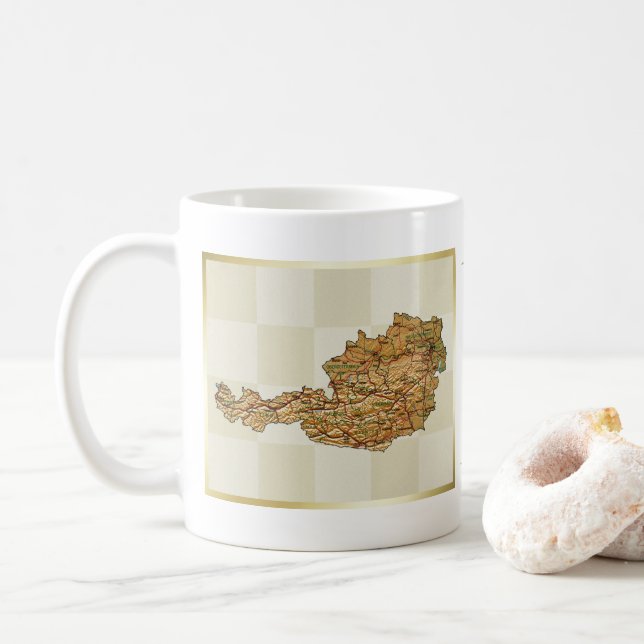 Österreich-Flagge + Karten-Tasse Kaffeetasse (Mit Donut)
