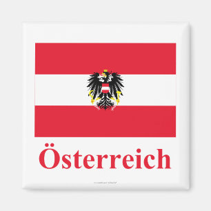 Österreich-Flagge mit Namen auf Deutsch Magnet