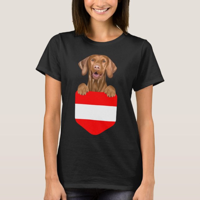 Österreich Flagge Vizsla Hund in Pocket T-Shirt (Vorderseite)