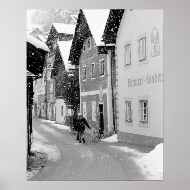 Österreich, Hallstat. Schneestraße Poster (Vorne)