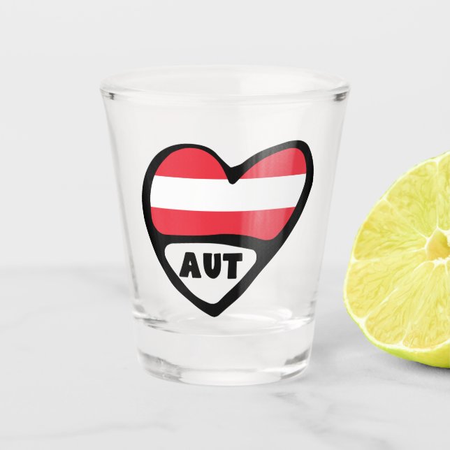 Österreich Ländercode Flag Herz AUT Schnapsglas (Vorderseite)