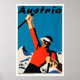 Österreich, Mountain Skier Travel Vintage Poster