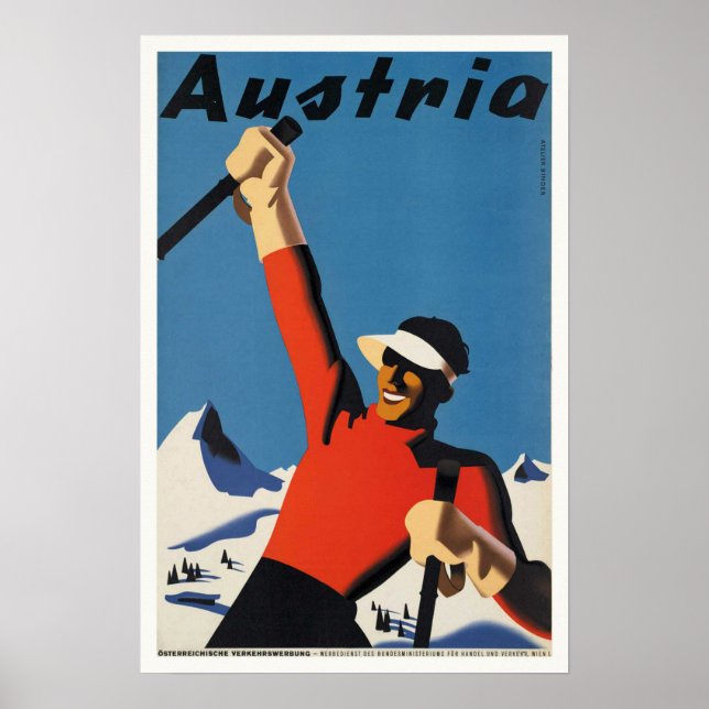 Österreich, Mountain Skier Travel Vintage Poster (Vorne)