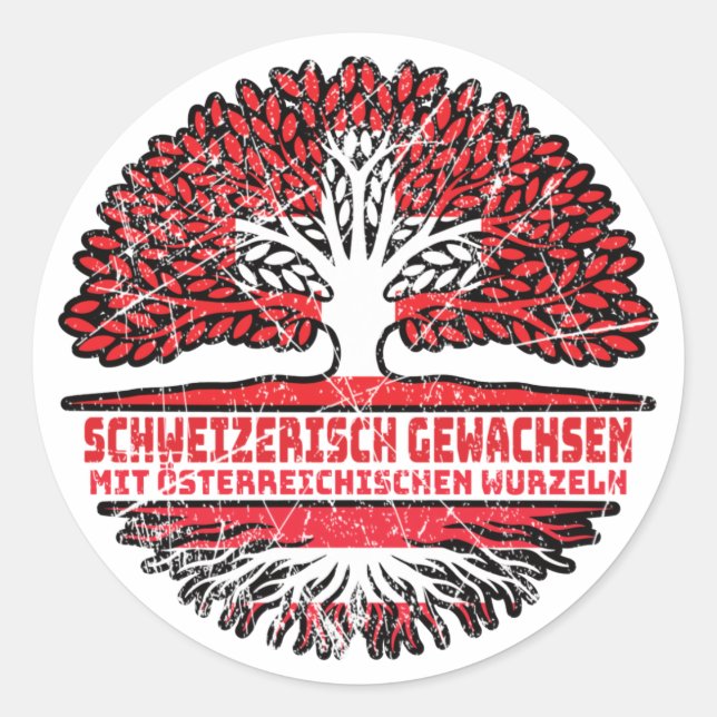 Österreich Österreichisch Schweizer Schweiz Baum Runder Aufkleber (Vorderseite)