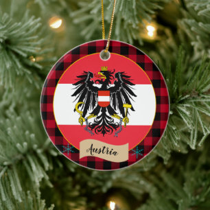 Österreich, Roter Büffel, karierte und österreichi Keramik Ornament