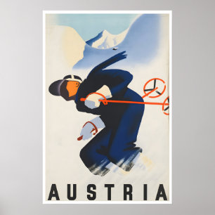 Österreich Ski Plakat Skifahren Druck Reise Kunst