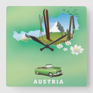Österreich Ski Reiseplakat Quadratische Wanduhr