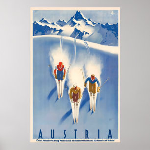 Österreich Skifahren Berge Vintage Reiseposter Poster