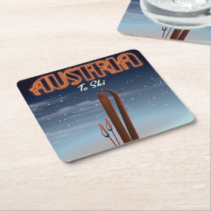 Österreich Skifahren - Winterskifahrplakat zum A Rechteckiger Pappuntersetzer
