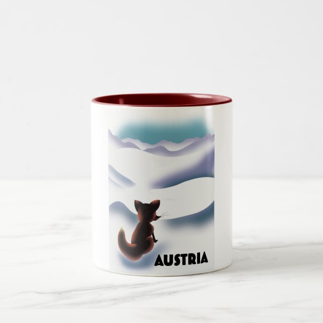 Österreich Skifahrplakat Zweifarbige Tasse (Mittel)