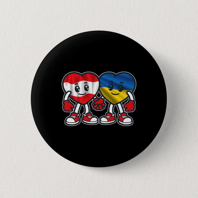 Österreich und Ukraine Herzen Freundschaft  Button (Vorderseite)