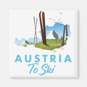 Österreich zum Skifahren. Poster-Button Magnet