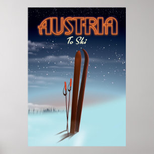 Österreich zum Skifahren - Winter-Ski-Reiseplakat Poster