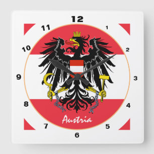 Österreichische Flagge, Adler & Österreich Mode  Quadratische Wanduhr