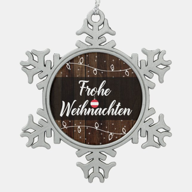 Österreichische frohe Weihnachten Frohe Schneeflocken Zinn-Ornament (Vorderseite)