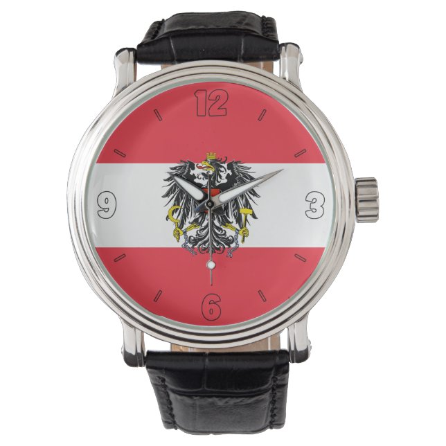 Österreichische Nationalflagge Elegant Patriotic Armbanduhr (Vorderseite)