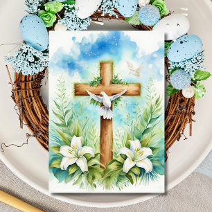 Osterreligiöses Kreuz mit Taube und Lilien Feiertagskarte