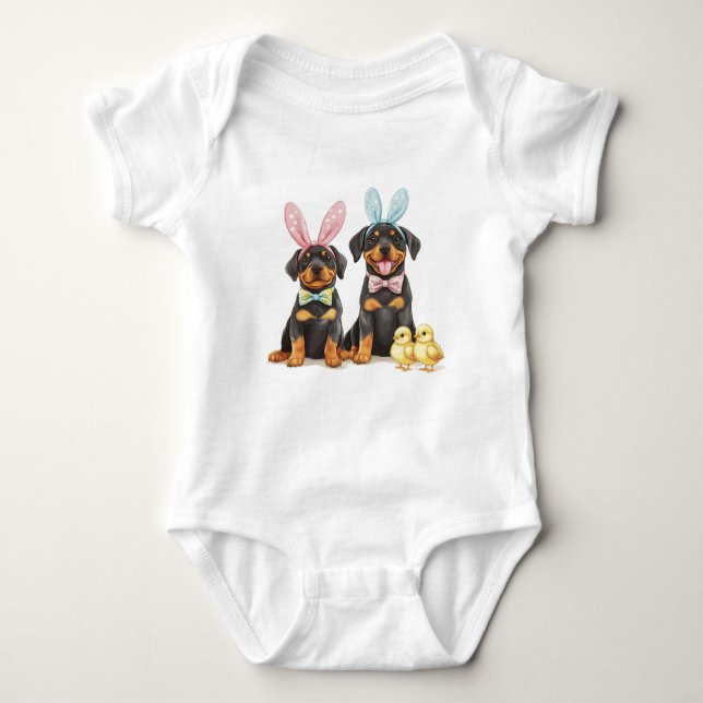 Osterrottweiler Hunde Sonnige Ohren Baby Strampler (Vorderseite)