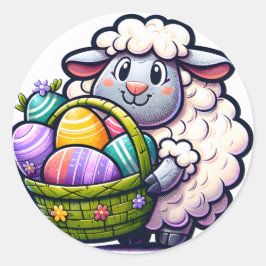 Osterschaf mit Eieraufkleber: Spaß und farbenfroh Runder Aufkleber