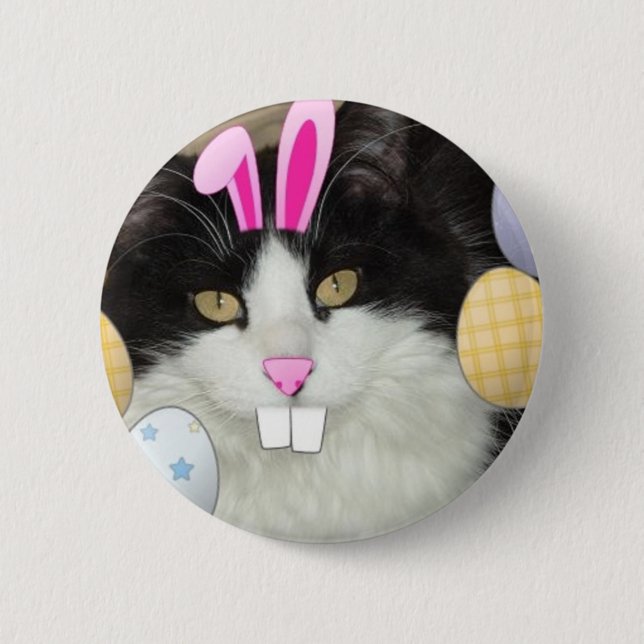Osterschwarz-weiße Katze Button (Vorderseite)