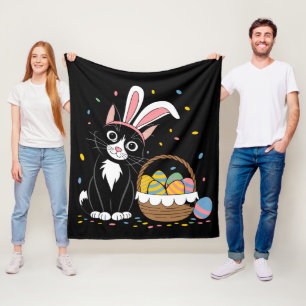 Osterschwarze Katze Tuxedo Kaninchen Bunny Ears Ei Fleecedecke
