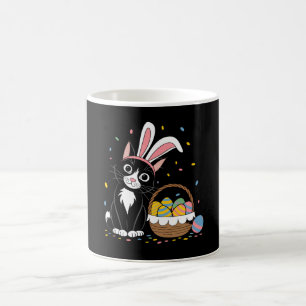 Osterschwarze Katze Tuxedo Kaninchen Bunny Ears Ei Kaffeetasse