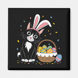 Osterschwarze Katze Tuxedo Kaninchen Bunny Ears Ei Magnet