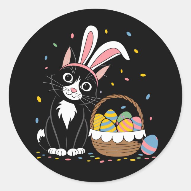 Osterschwarze Katze Tuxedo Kaninchen Bunny Ears Ei Runder Aufkleber (Vorderseite)