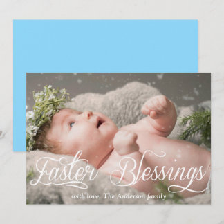 Ostersegnung Baby Family Blue Foto Feiertagskarte