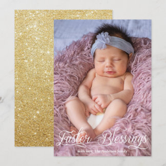 Ostersegnung Baby Family Gold Glitzer Foto Feiertagskarte