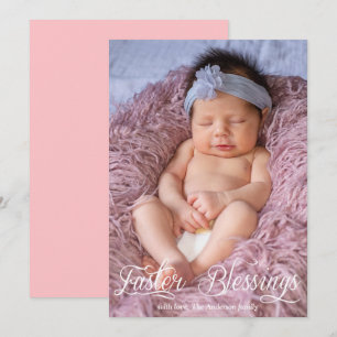 Ostersegnung Baby Girl Family Pink Foto Feiertagskarte