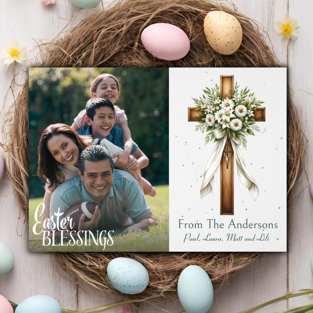 Ostersegnung Christliches Cross Custom Foto Feiertagskarte (Easter Blessings Christian Cross Custom Photo Holiday Card)